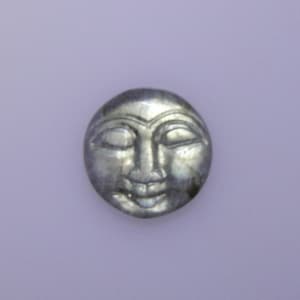 Labradorite carved man in moon, excellent greenish gold flash, 18.21 carats    051-21-061