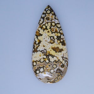 Ocean Jasper pear or teardrop cabochon, lots of orbs, yellow and brown, 49.85 carats     046-13-019