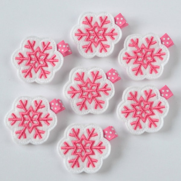 Hot Pink and White Felt Snowflake Hair Clip - Cute Everyday Winter Felt Clips - Felt Hair Bows Hair Clips