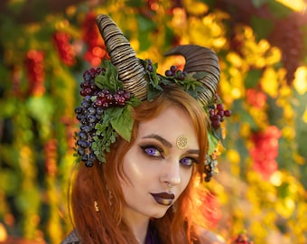 Dionysus Horned Grape & Leaf Headpiece