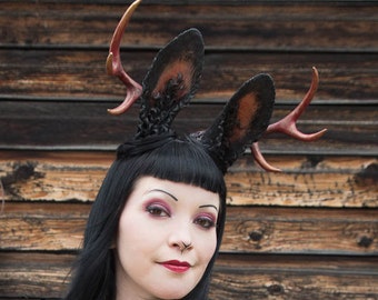 Jackalope 6 Point Antler and Ear Fantasy Headband