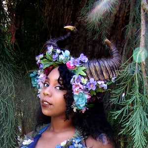 Dynamic Maenad Horned Flower & Foliage Headpiece image 1