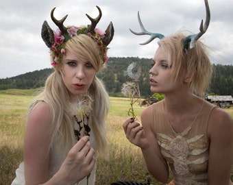 Mini Antler and Ear Flower & Foliage Headpiece