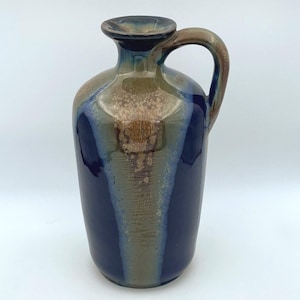 Französische Studiokeramik Vase Krug Anfang 20. Jhd. blau braun, Signiert Maïtena