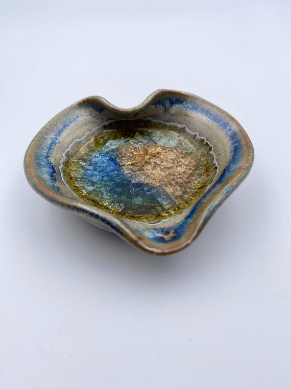 Heart-shaped Crystalline jewelry bowl vintage soap dish decoration studio ceramics