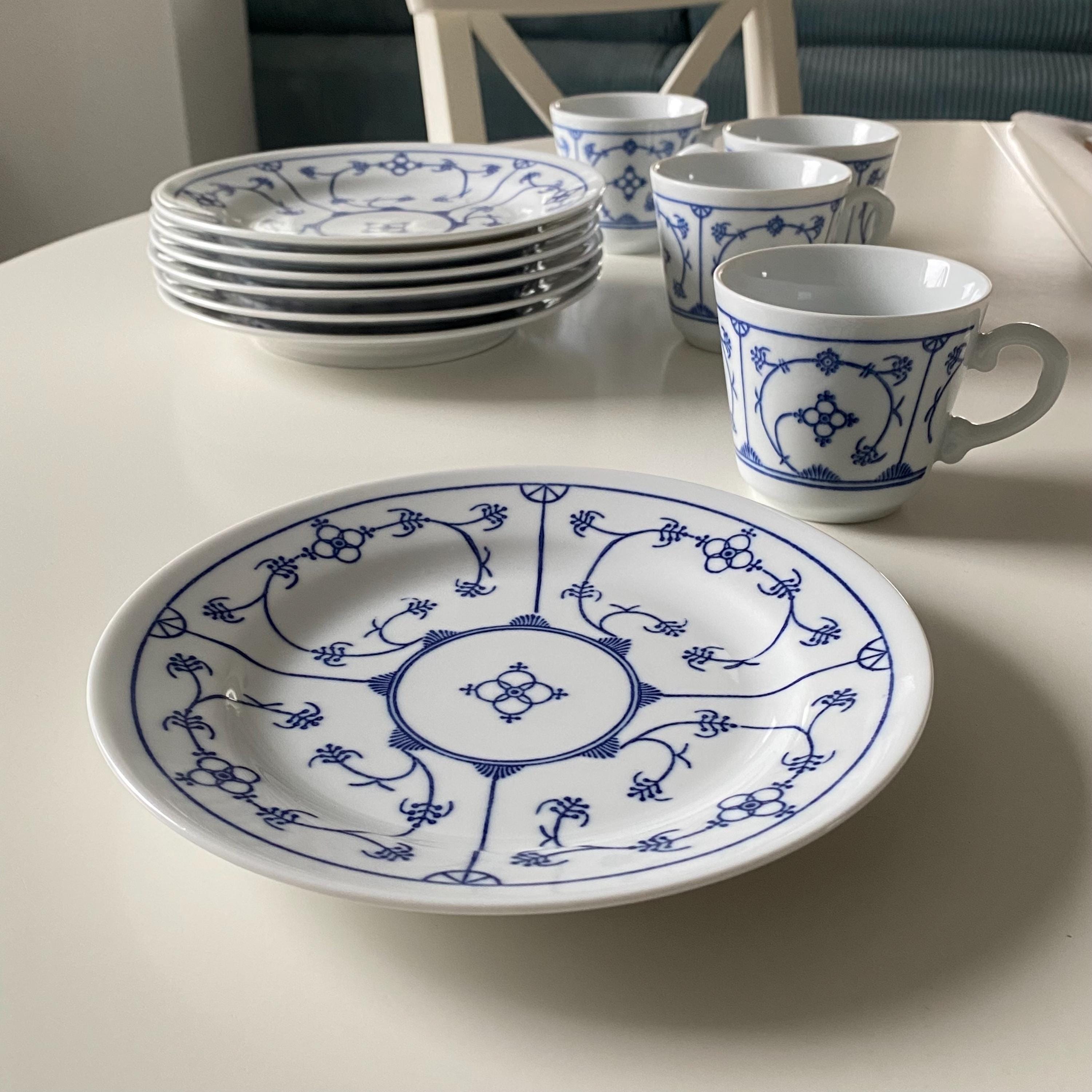 Service à Saké Japonais En Céramique - Motif Floral Rose Et Bleu - Occasion