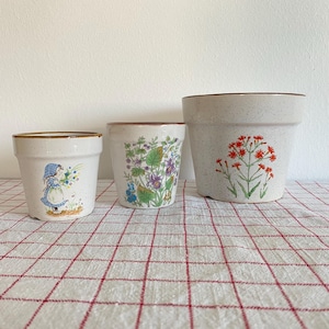 Vintage ceramic flower pot set in 3 sizes, speckled flower pots, old planter