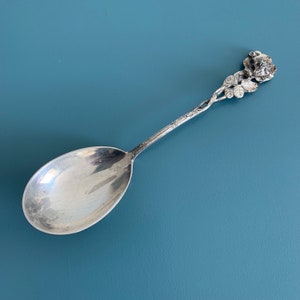 Silver plated cream spoon, silver spoon, 100 silver plated, silver spoon with rose pattern