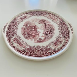 Vintage Myott cheese board cake plate, English red and white crockery, Old England serving plate cake stand