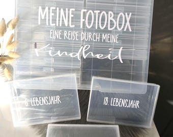 NUR AUFKLEBER ! Erinnerungsbox Fotobox Kindheit 1-18 Lebensjahr Aufbewahrung Geschenk Geburt Baby Kind Erinnerung Fotobuch Geburtsdaten Foto
