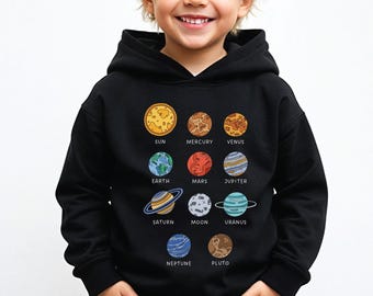 Solar System Kids Hoodie: Planets Print, Space-Themed, Educational