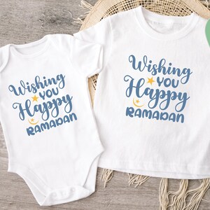 Ramadan Mubarak Baby Bodysuit & Kids Shirt – Wishing You a Happy Ramadan – Cute Eid Outfit – Soft Cotton – Perfect for Iftar and Prayer