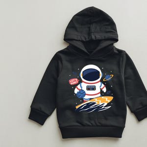 Space Surf Sweatshirt, Astronaut Kids Hoodie, Outer Space Toddler Hoodie, Galaxy Adventure Pullover, Cosmic Surfer Hoodie for Boys & Girls