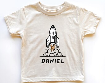 Personalized Rocket Ship Kids Shirt: Space Baby Onesie, Matching Sibling Outfit