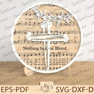 Crown Of Thorns Svg, Jesus Svg, Music Sheet Easter Decor SVG, Music Cross Svg, Christian Standing Svg,  Glowforge File Lasercut