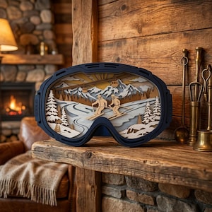 Skidglasögon SVG, Mountain Snowboarding Laser Cut-fil, Vintersport Trädekor, Glowforge xTool LightBurn
