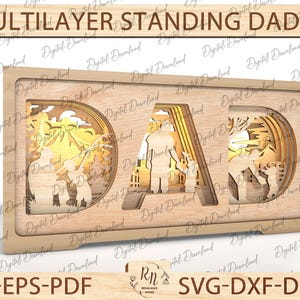 Multilayer Standing Dad and Son 3D Happy Vatertagsgeschenk für Papa, Schattenbox SVG-Plan, Happy Father's Day Geschenk für Papa SVG