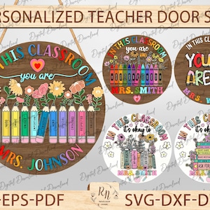 Ensemble rond de signes d'école pour Cricut, panneau de porte de professeur personnalisé SVG, retour à l'école, accroche-porte de bienvenue coupe par sublimation