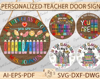 Round School Signs SVG Bundle for Cricut, Personalized Teacher Door Sign SVG, Back To School, Welcome Door Hanger Sublimation Cut file