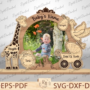 Pasgeboren baby fotolijstje zingen Board cadeau SVG laser, fotolijstje kind lasergesneden bestanden, baby aankondiging fotolijstje geboorte Svg