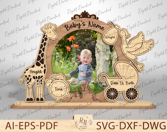 Newborn Baby Photo Frame Sing Board Gift SVG Laser, Photo Frame Child Laser cut files, Baby announcement photo frame birth Svg