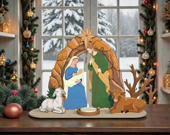 Religious Christmas Nativity Scene SVG, Holy Family 3D Layered SVG, Christmas Manger Laser Cut File, Nativity Display SVG , Glowforge Xtool