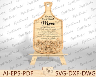 Tabla de cortar de madera, regalo para el Día de la Madre; archivo SVG para tabla de cortar láser para la cocina de mamá; archivo para bandeja láser; archivo SVG para tabla de embutidos; archivo Glowforge