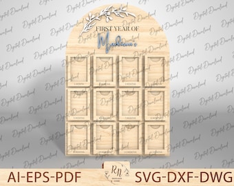 Personalized Baby Picture Frame Lasercut, New Baby Chart, My First Year Photo Frames Cut File Svg, Newborn Stats Frame, Wall Hanging Frame