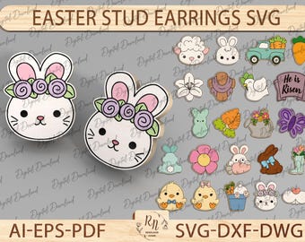 Easter Bunny Earrings SVG, Easter Flower Earrings Svg, Easter Lamb Earrings, Laser Cut Files, Easter Bunny Svg, Glowforge svg