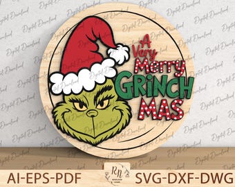 A Very Merry Grinchmas Laser Cut File, Funny Christmas Sign SVG, 3D Layered Wood Holiday Decor Template for Glowforge Cricut Silhouette