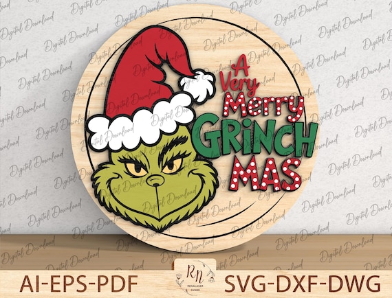 A Very Merry Grinchmas Laser Cut File, Funny Christmas Sign SVG, 3D Layered Wood Holiday Decor Template for Glowforge Cricut Silhouette