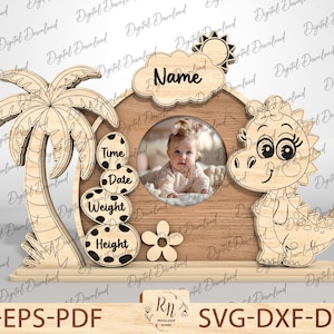Moldura de foto personalizada Svg, Moldura de foto de nascimento de bebê SVG, Arquivos de corte a laser para moldura de foto de bebê, Glowforge SVG, Arquivo de laser SVG para moldura de foto