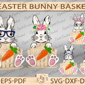 Laser cut Easter bunny holder Svg, Easter Basket Laser Svg, Easter Decoration Laser Cut, Glowforge Laser Cut File Svg