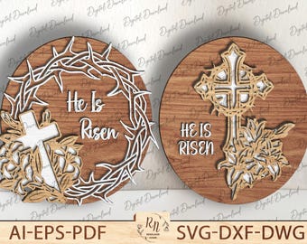 Empty Tomb He is Risen Religious Svg Laser Cut, Easter Decor, Christian Easter Tomb Svg, Easter Laser Cut File, Crown of Thorns SVG