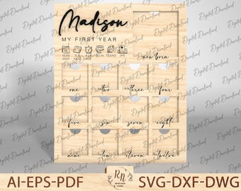My First Year Photo Frames Cut File Svg, New Baby Chart, Newborn Stats Frame, Wall Hanging Frame, Personalized Baby Picture Frame Lasercut