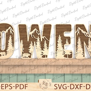 Cartello personalizzato con nome del bosco, decorazione murale personalizzata per la cameretta dei bambini, cartello con nome ritagliato con animali e alberi della foresta, cartello in legno a strati per la cameretta dei bambini