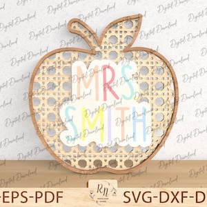Apple Teacher Name Sign,Wooden Teacher Door Sign,Back To School Svg,  Teacher Gifts Svg Bundle,Teacher Name svg file, School Glowforge