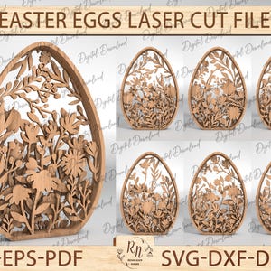 Paquete de archivos cortados con láser de Pascua SVG en capas, descarga digital multicapa de huevos florales, paquete SVG de huevos, archivos cortados con láser de huevos de Pascua de pie