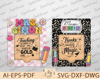 Teacher Sticky Note Holder SVG, Personalized Teacher Appreciation Gift Laser Cut File,Sticky Note Holder,   Note Pad Holders Back to school