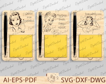 Soporte para bloc de notas adhesivas SVG para manualidades, soporte para bloc de notas cortado con láser, soporte para bloc de notas adhesivas SVG, soporte para bloc de notas adhesivas SVG para manualidades