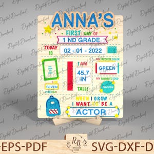 Erster und letzter Schultag Zeichen SVG, personalisiertes austauschbares Schild für den Schulanfang, Laserschnittdatei, trocken abwischbare Schultafel svg Download