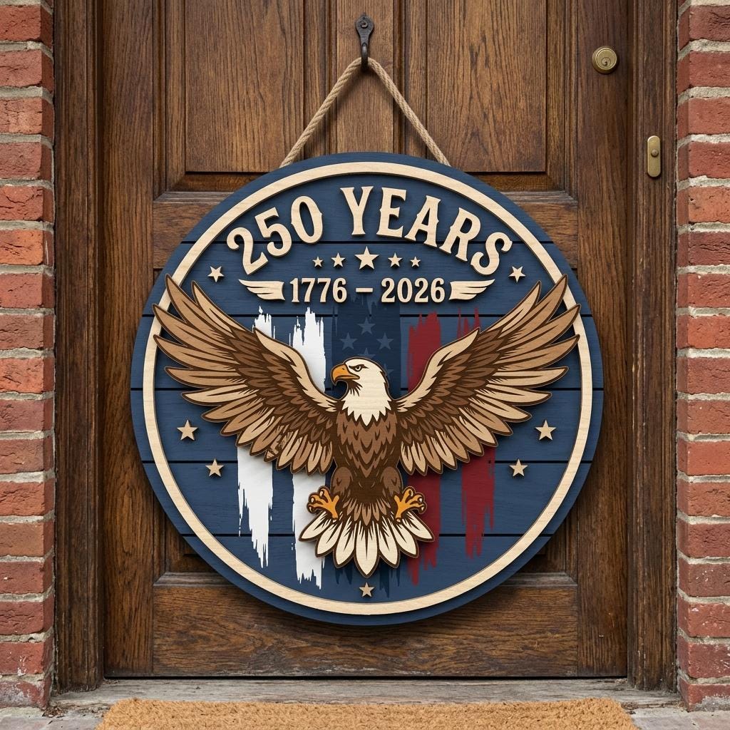 America 250 Eagle SVG Laser Cut File, Patriotic Door Hanger, USA