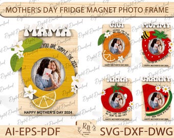 Personalized Mother's Day Fridge Photo Magnet, Custom Photo Frame, Unique Mother’s Day Gift, Gift for Mom or Grandma, Laser Ready File