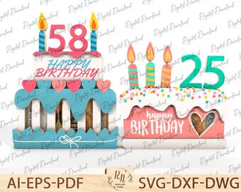 Personalized Happy Birthday Gift Card Holder, Laser Cut File Commercial License, Funny Birthday Gift SVG, Money Holder, Birthday Cake SVG