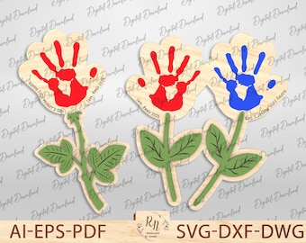 First Mother’s Day Handprint, Flower Kids Handprint Signs Laser Cut File, Mothers Day Craft, First Kids Handprint Sign,  Mother's Day Gift