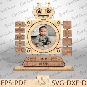 Baby birth souvenir photo frame, Fridge Magnet Photo Frame, Photo Frame Child Laser cut files, Announcement photo frame, Laser cut SVG
