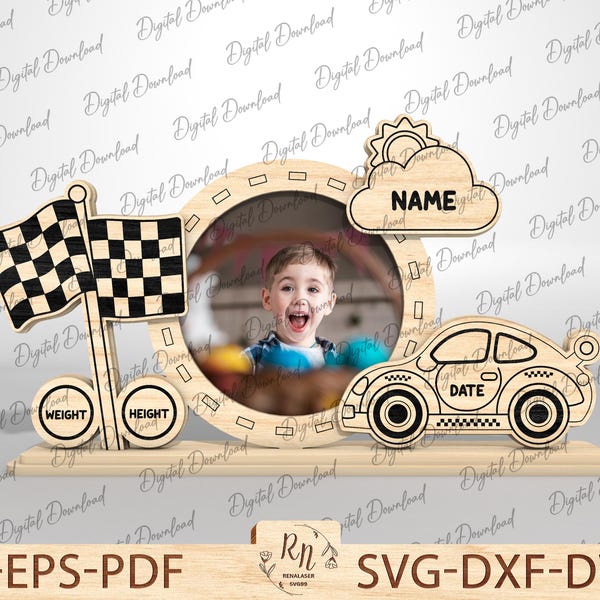 Baby Picture Frame Laser Cut Files, Baby Birth Photo Frame SVG, photo frame svg laser file, wooden fridge magnet
