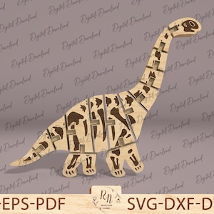 Flexible Articulated Laser Cut Toy, Movable Wooden Figure cut file, Toy Playroom Decor Collectible, Funny Cartoon Dinosaur Fossil