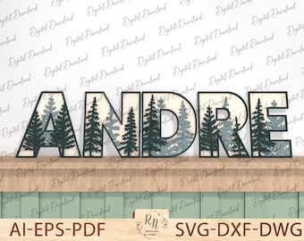 Forest Trees Alphabet 26 Letters Glowforge Laser Cut Svg Files,Forest wall hanging Laser cut Svg,home decor,wood sign,Glowforge lasercut