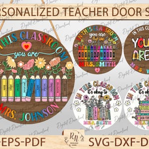 Personalised Teacher Gifts cut file, Custom Teacher Name Door Sign, Classroom Sign Bundle, Digital download, Door welcome sign laser cut